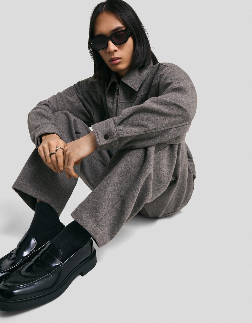 Balloon-fit flannel trousers-Dark grey