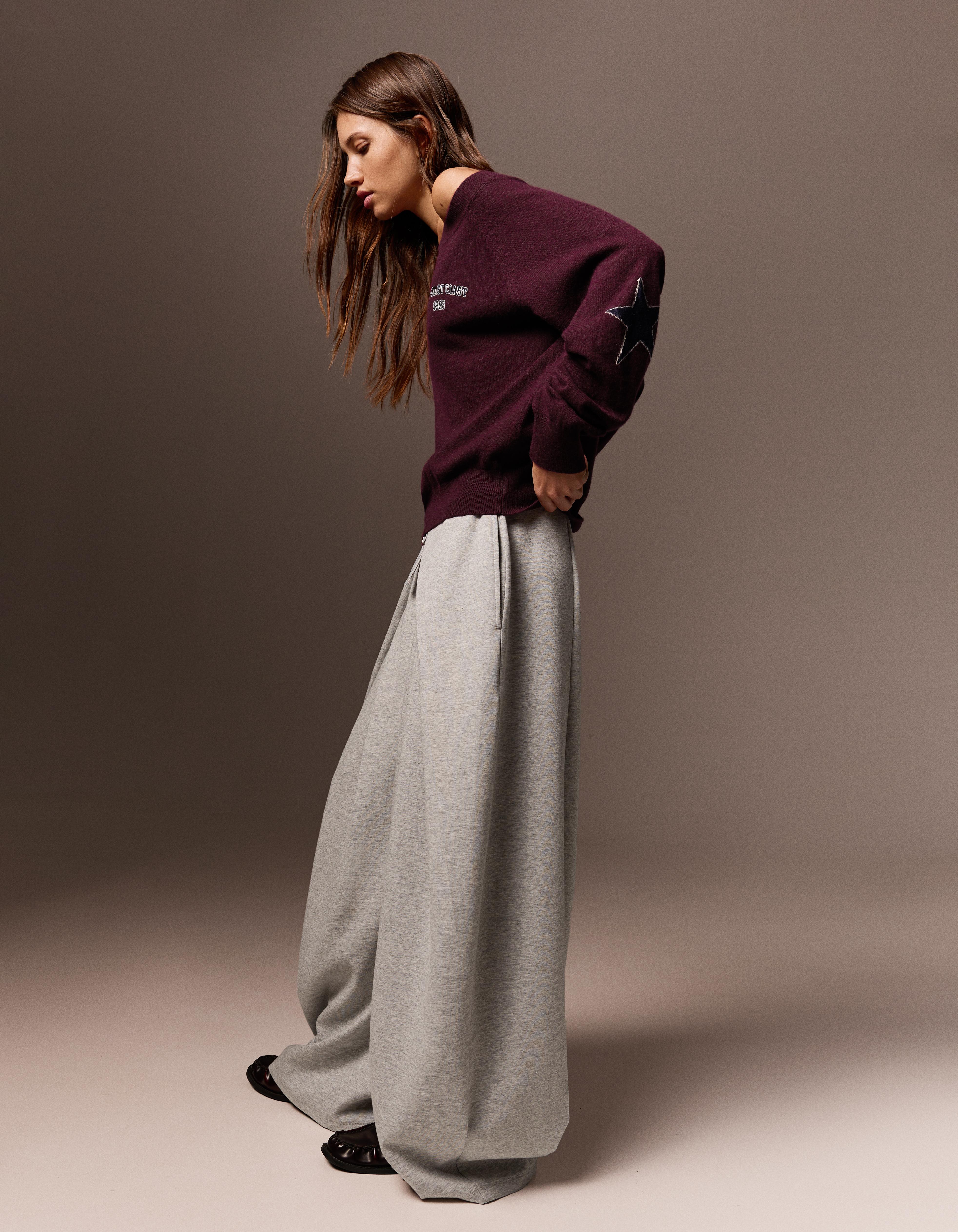 Graphic boat neck jumper — Burgundy