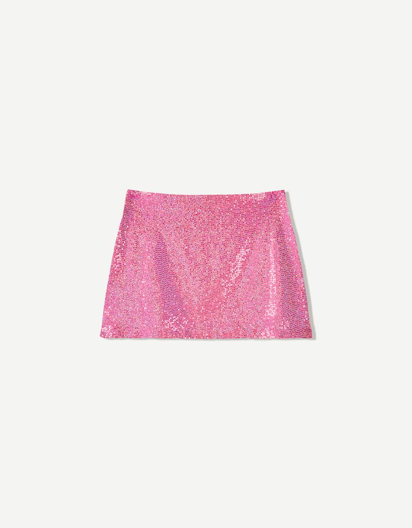 Falda mini lentejuelas-Rosa