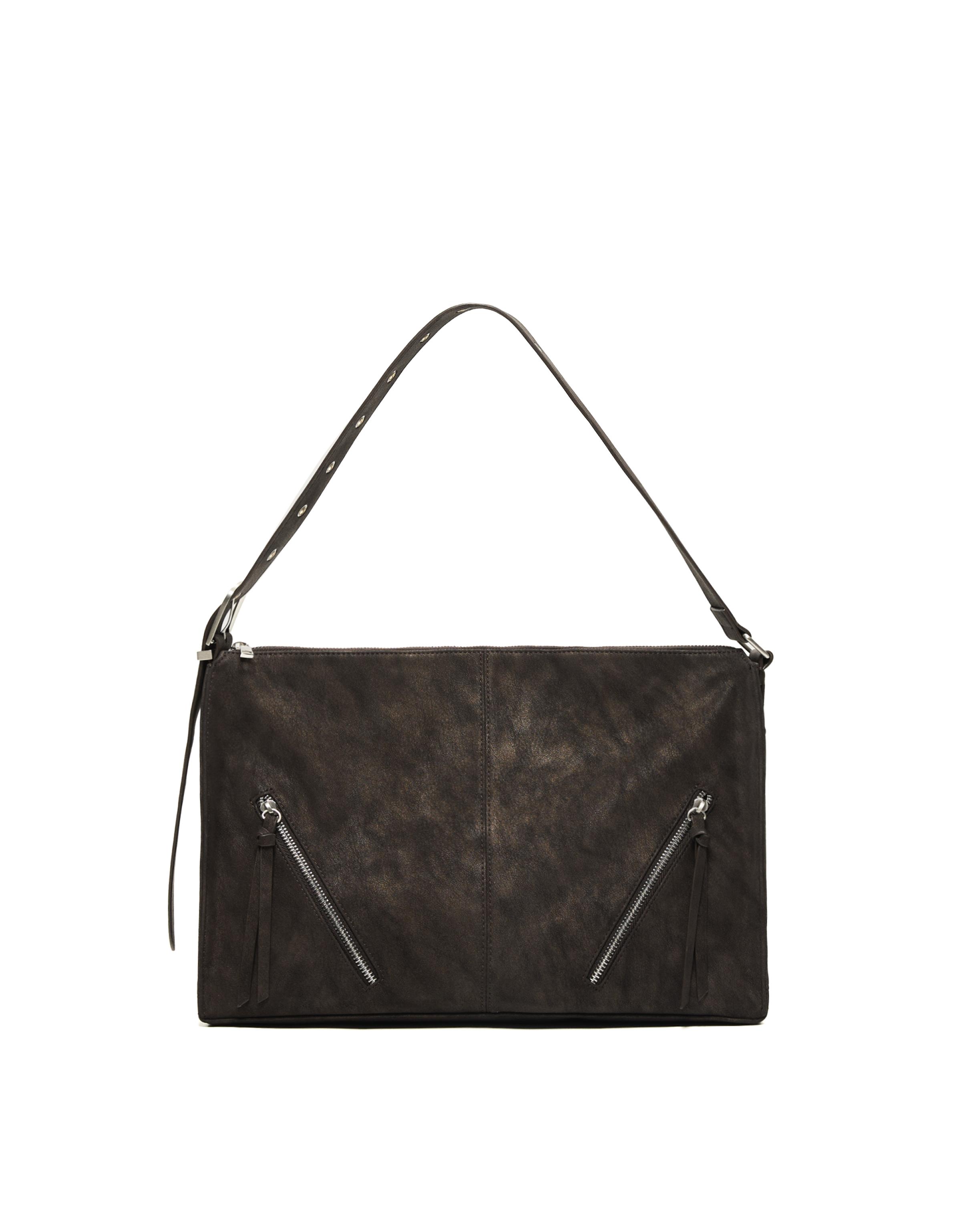 Faux suede bag with zips — Brown