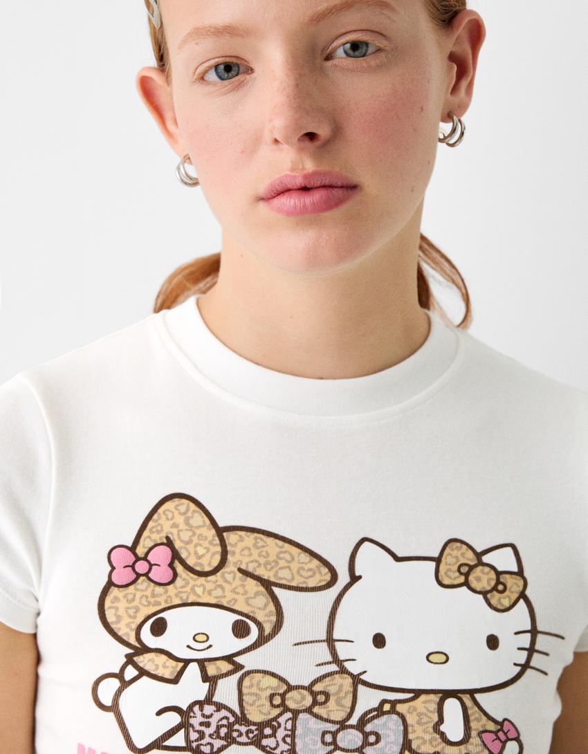 تيشرت بطبعة هالو كيتي وماي ميلودي بأكمام قصيرة-أبيض مطفي-2