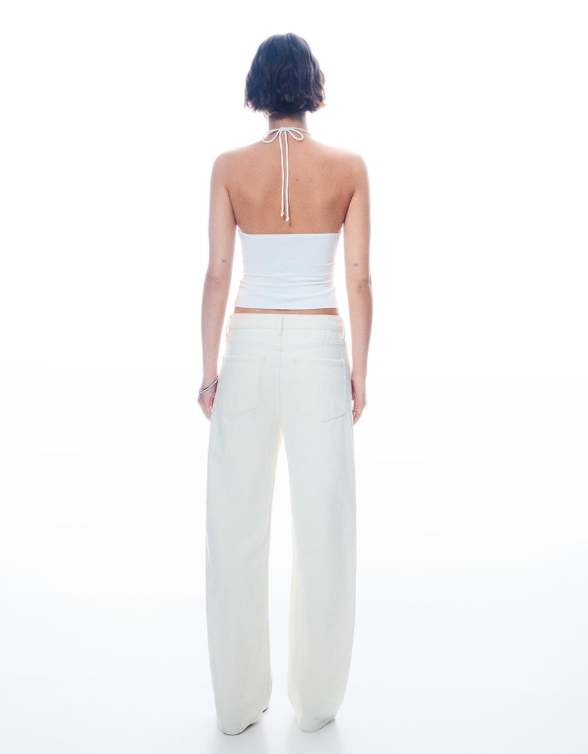 Jean straight wide leg brillant-Écru-1
