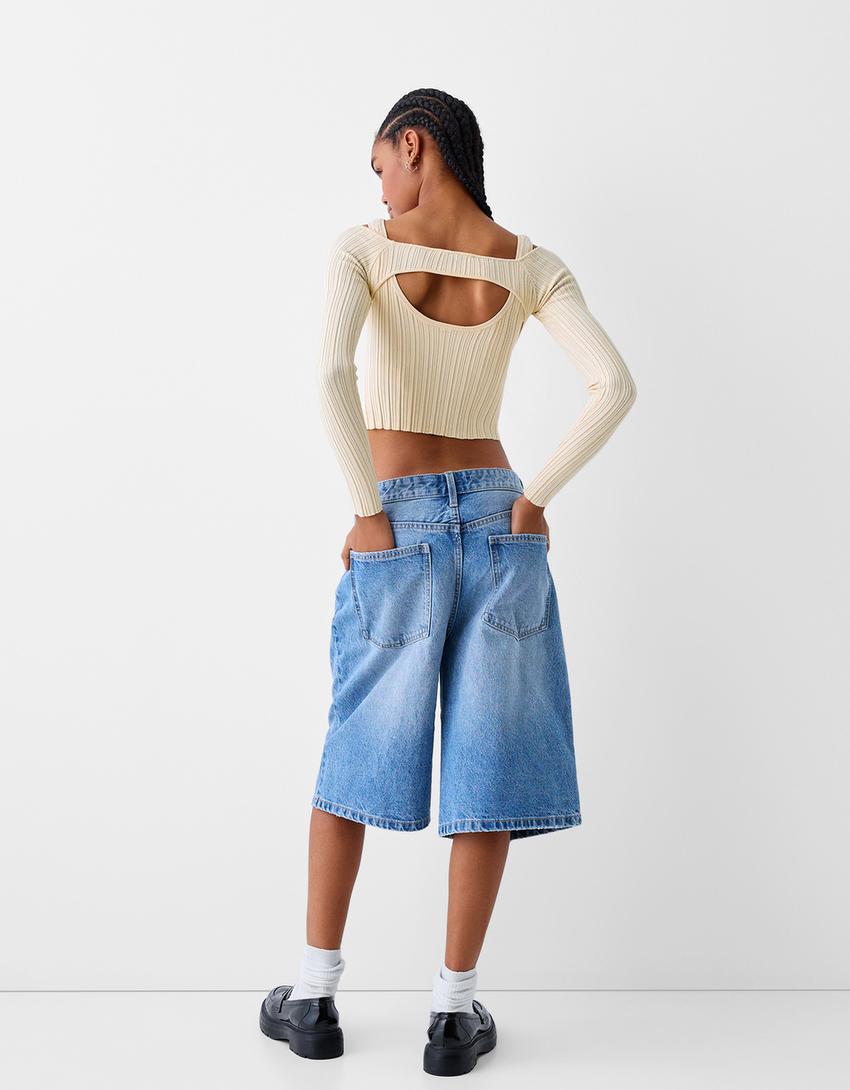 سويتر بأكمام طويلة-كريمي-1