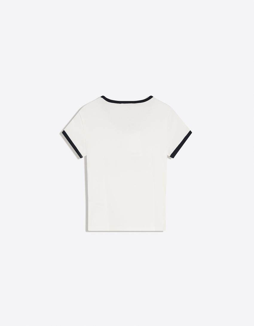 Camiseta manga corta contraste print-Blanco roto