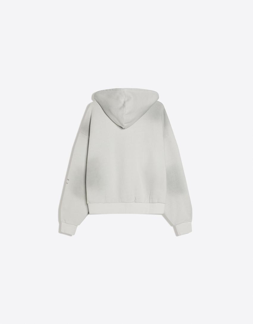 Sudadera capucha cropped print-Gris