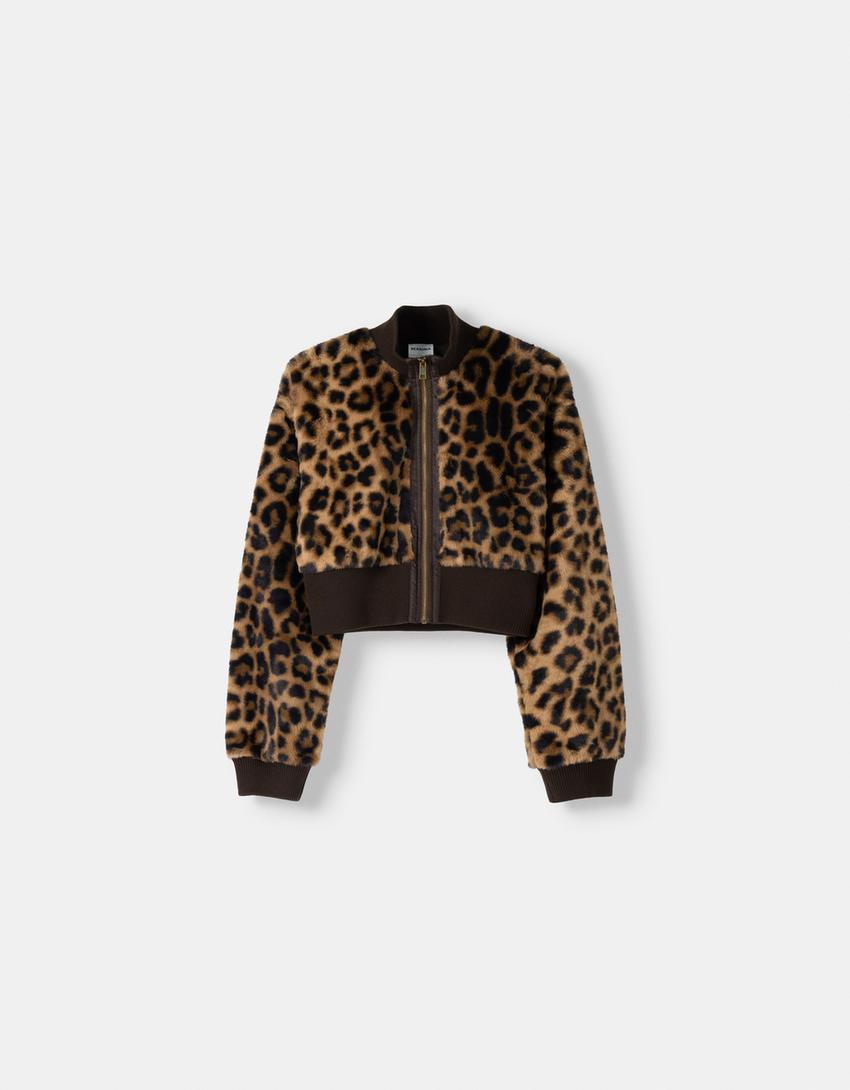 Animal print leather effect jacket - Women | Bershka