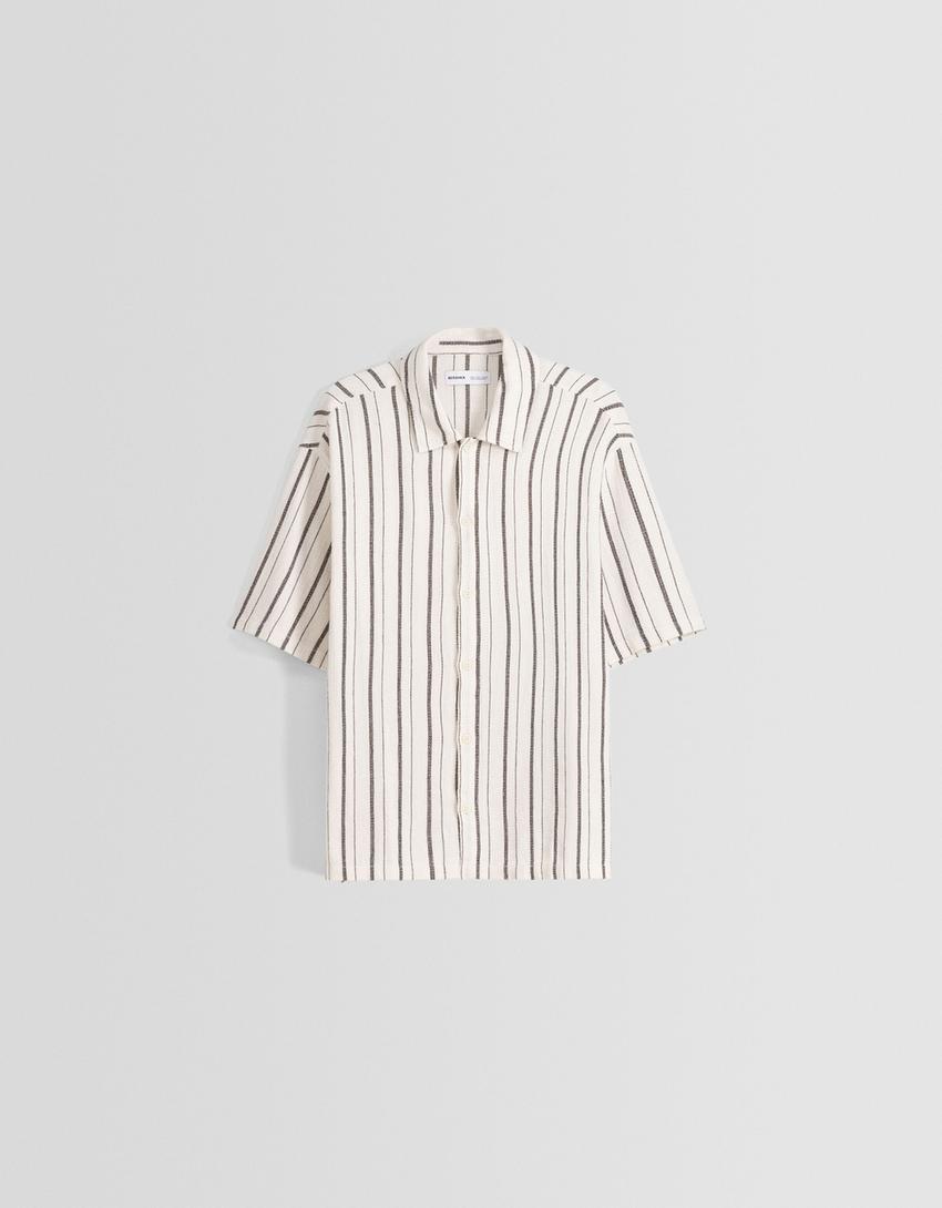 Ensemble chemise et bermuda rustique rayures-Écru-5