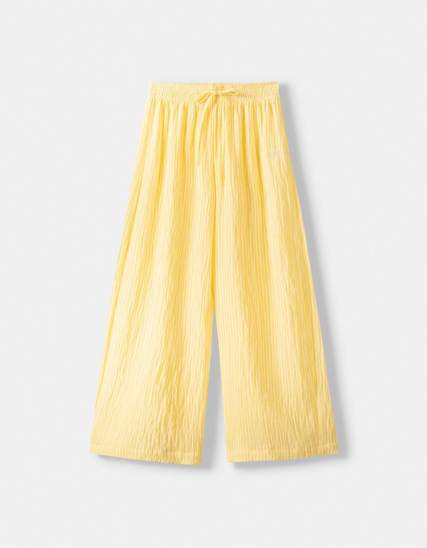 Striped wide-leg creased-effect trousers-Yellow-5