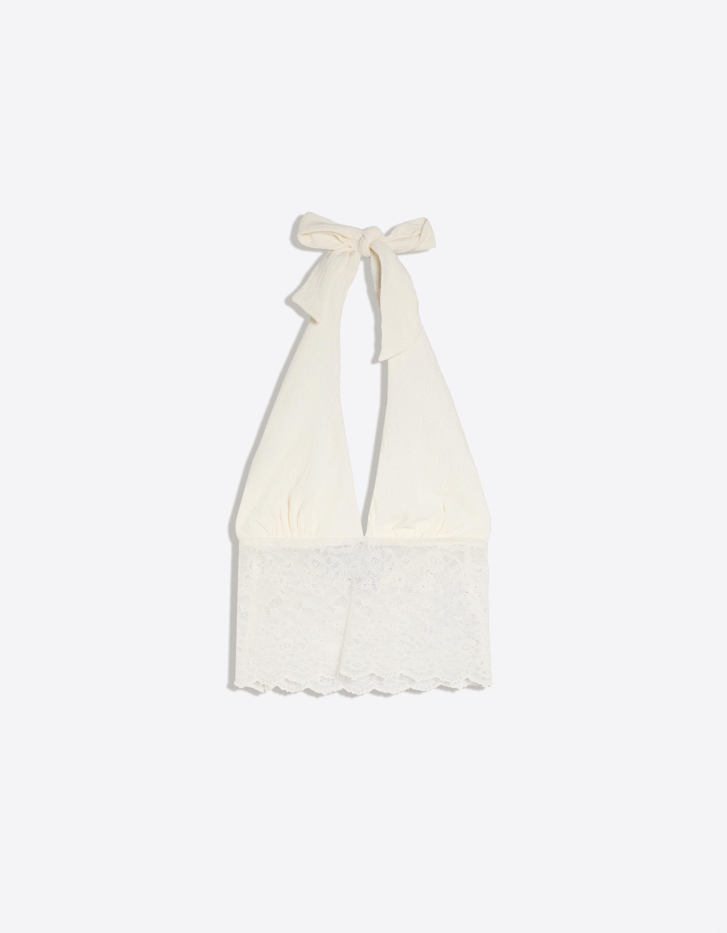 Rustic asymmetric lace top — Off white