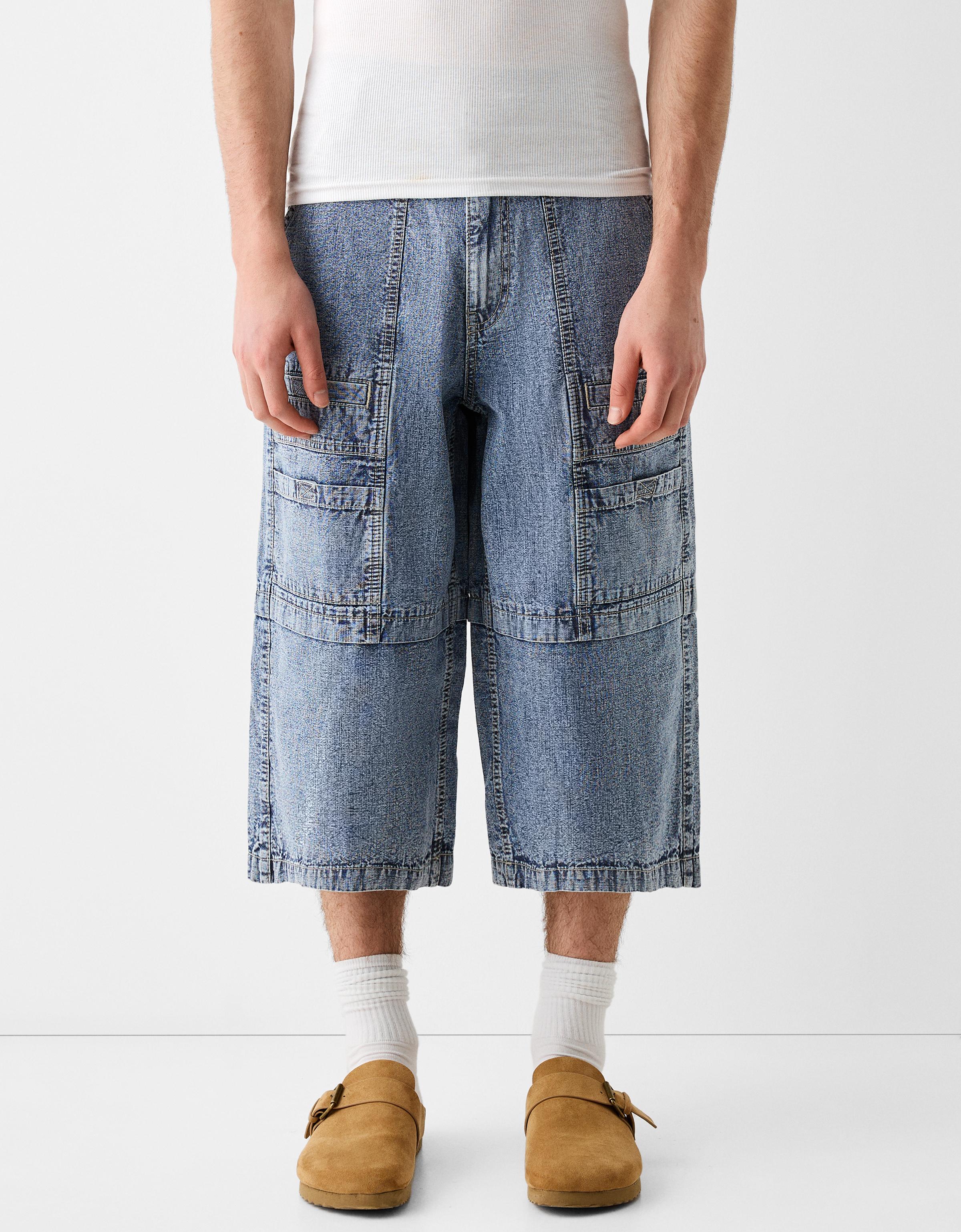 Bershka Bermudas Aus Denim Im Jort- Und Cargo-Stil Herren 36 Ausgewaschenes Blau