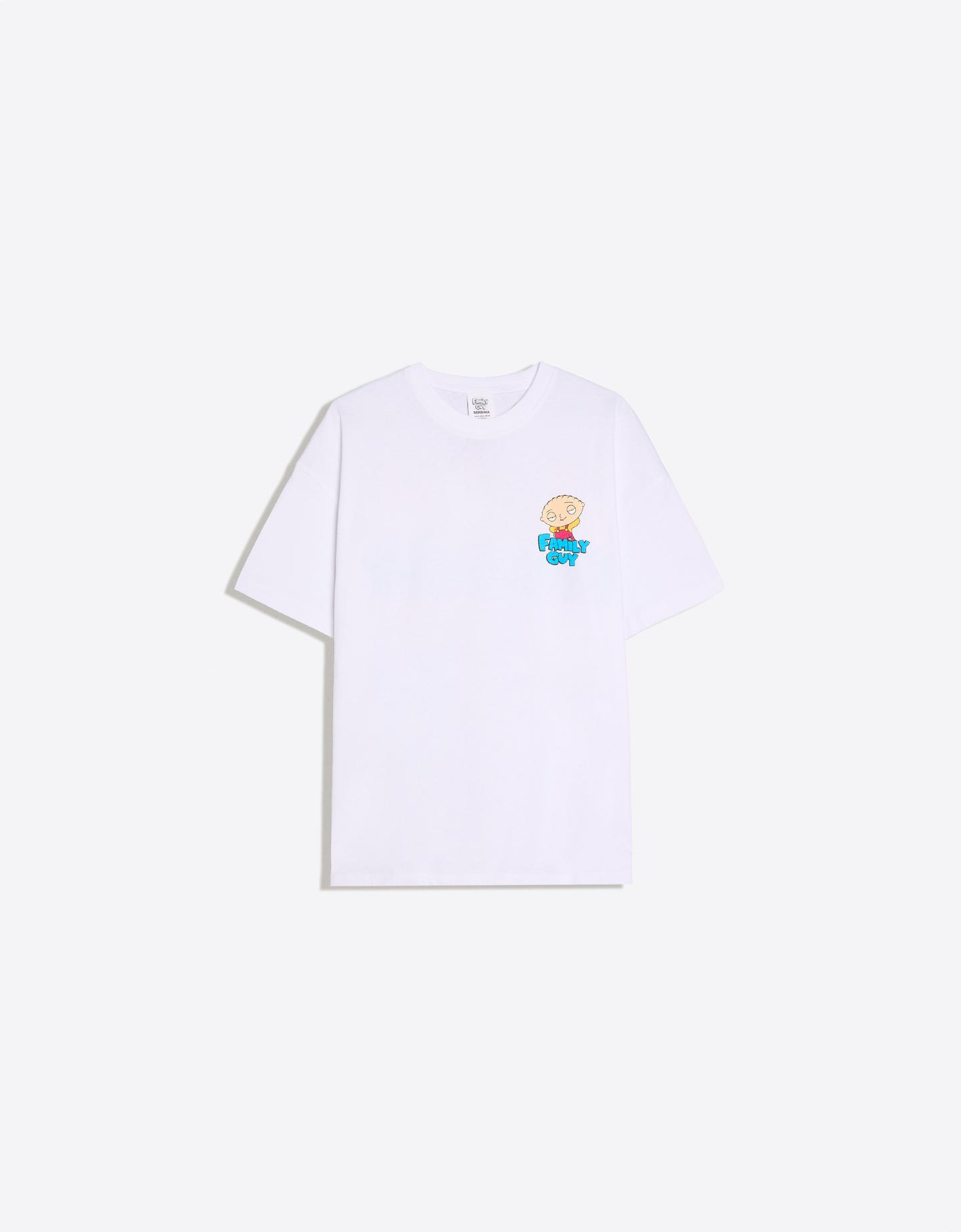 Bershka koszulka oversize z nadrukiem family guy biały złamany