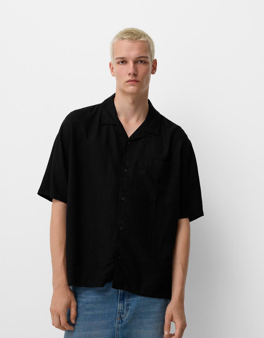 Camisas Cos Corta-sleeved Linen Hombre Negras La CAMISA RESORT DE