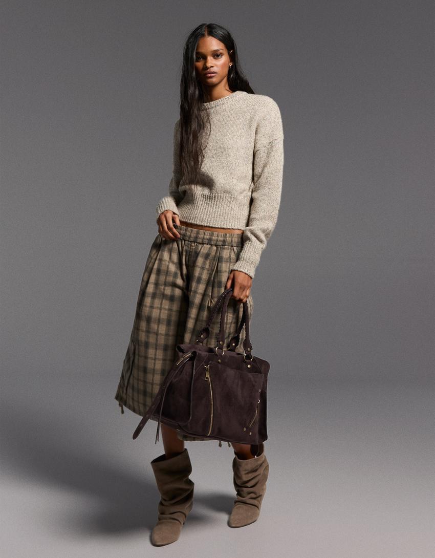 Fitted-waist jumper-Brown