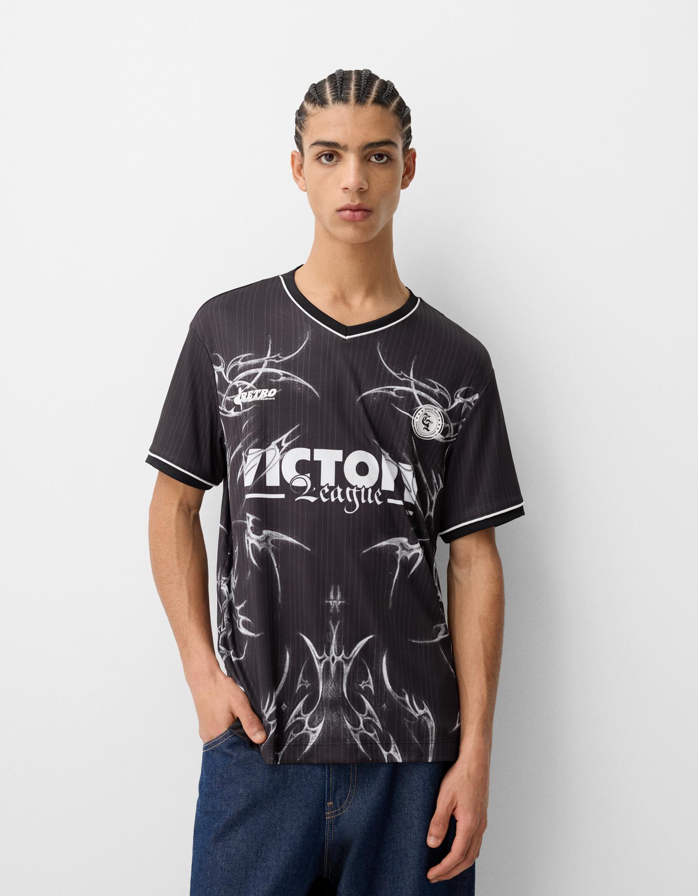 Bershka Camiseta Manga Corta Mesh Print Hombre Xl Negro