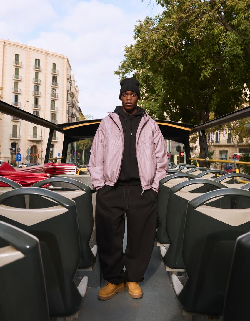 Cazadora capuche similicuir-Rose