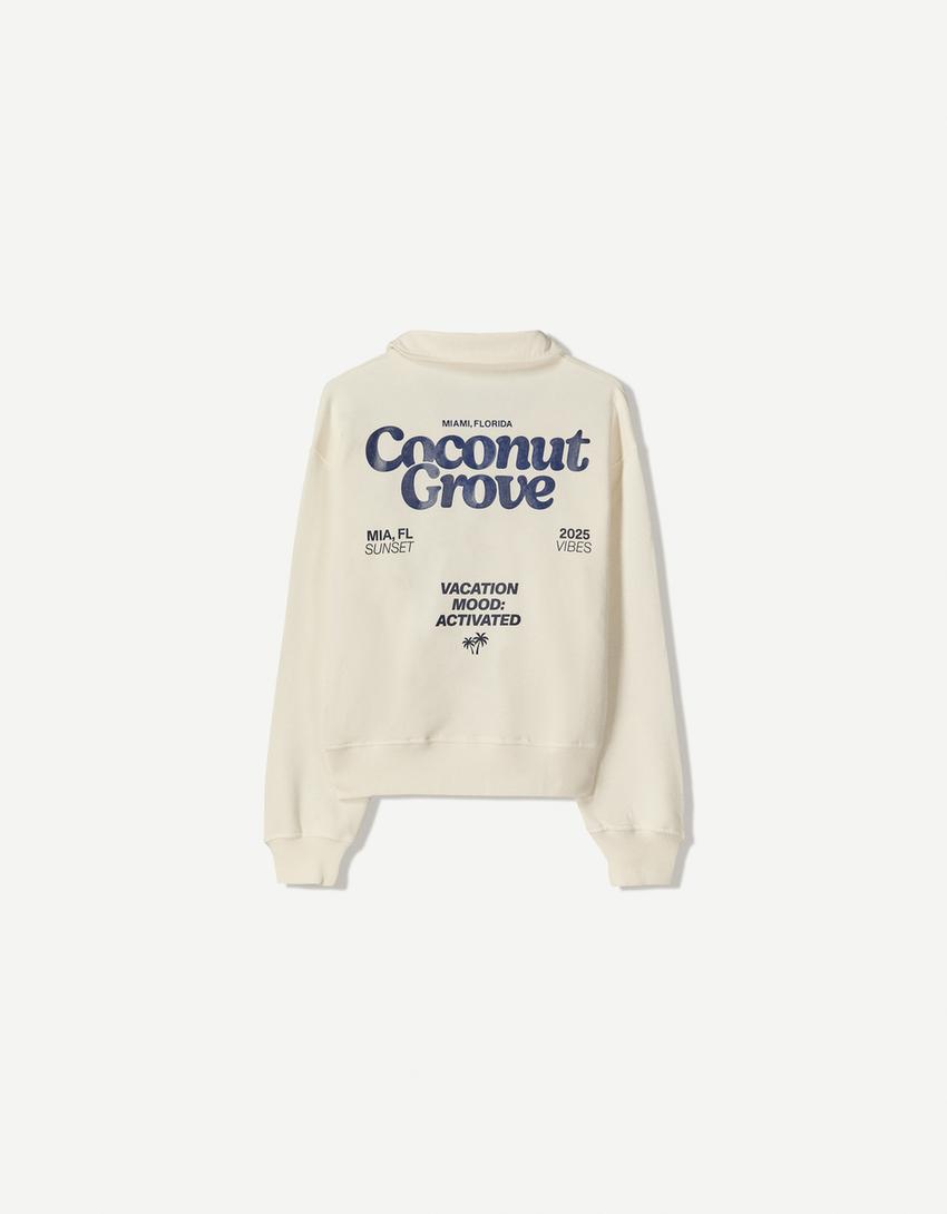 Long sleeve polo collar sweater-Off white