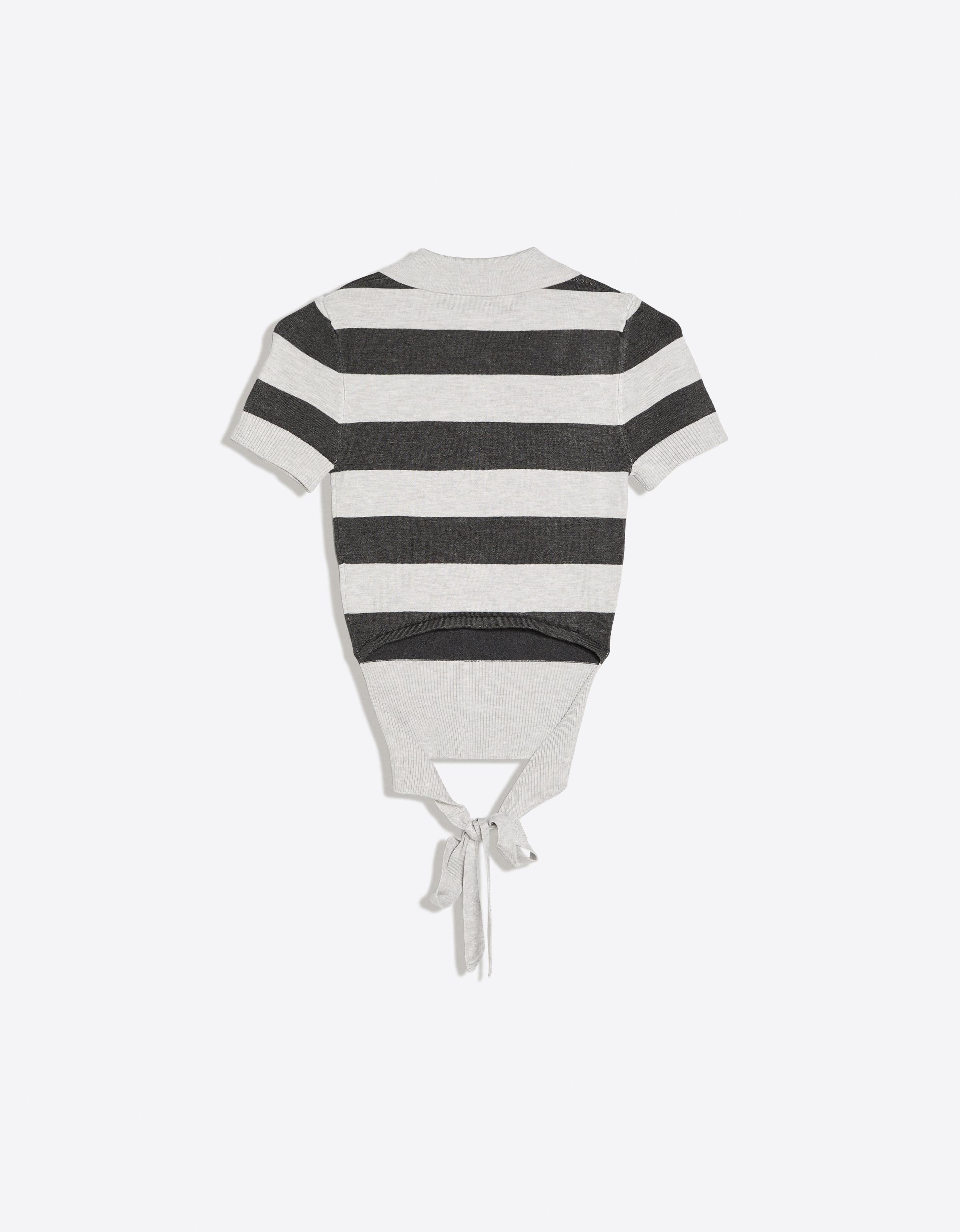 Short-sleeved stripe knit jumper — Grey