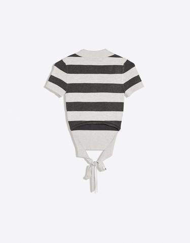 Striped short sleeve knit polo sweater — Grey 5