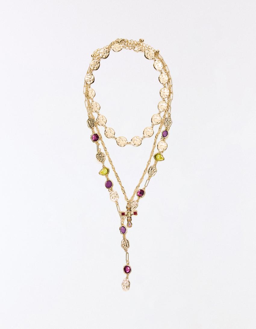 3-pack of rhinestone necklaces-Gold