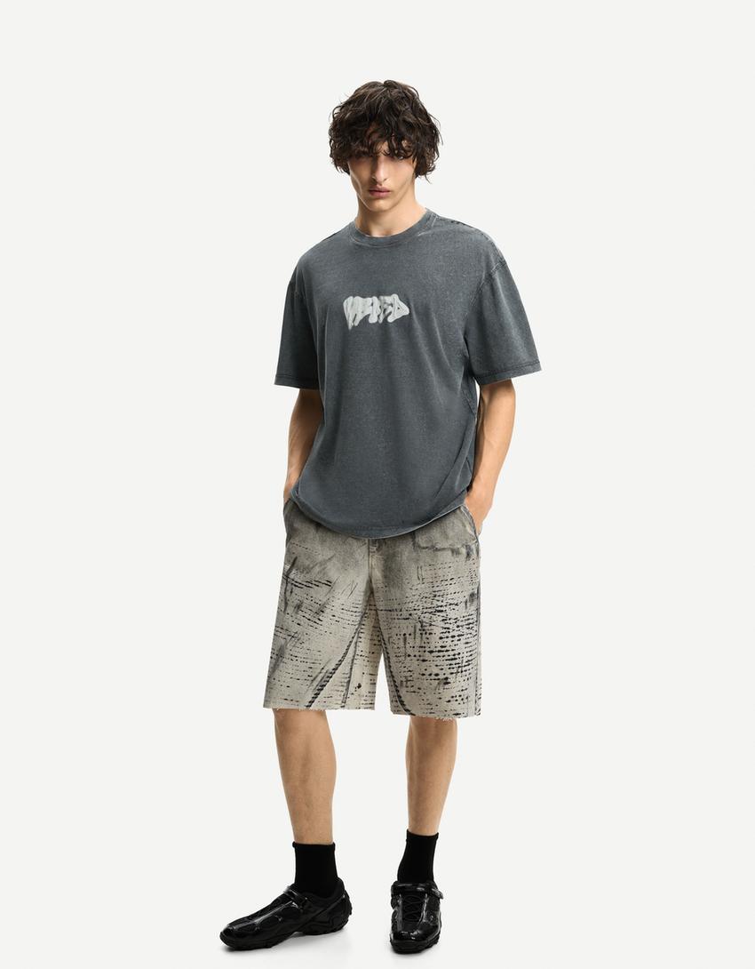 Camiseta manga corta print-Gris-3