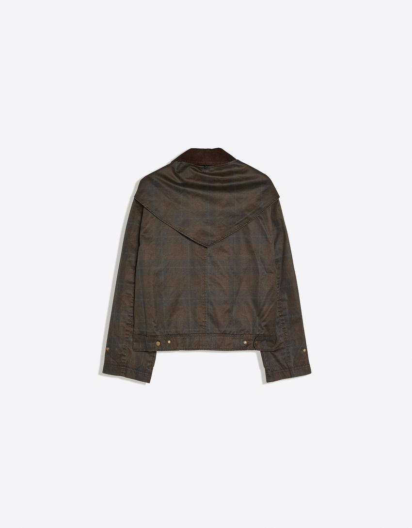 Giubbotto cerato in velluto a coste con foulard-Verde
