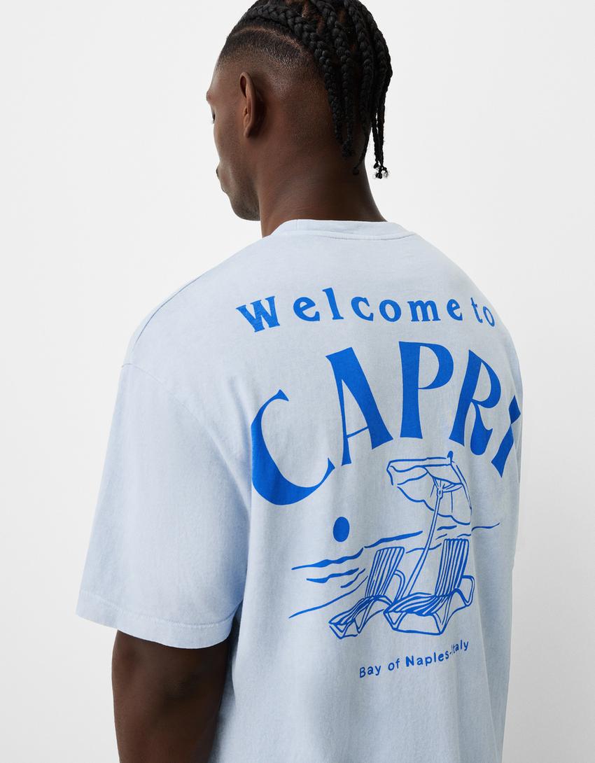 T-shirt de manga curta levada estampado-Azul claro-6