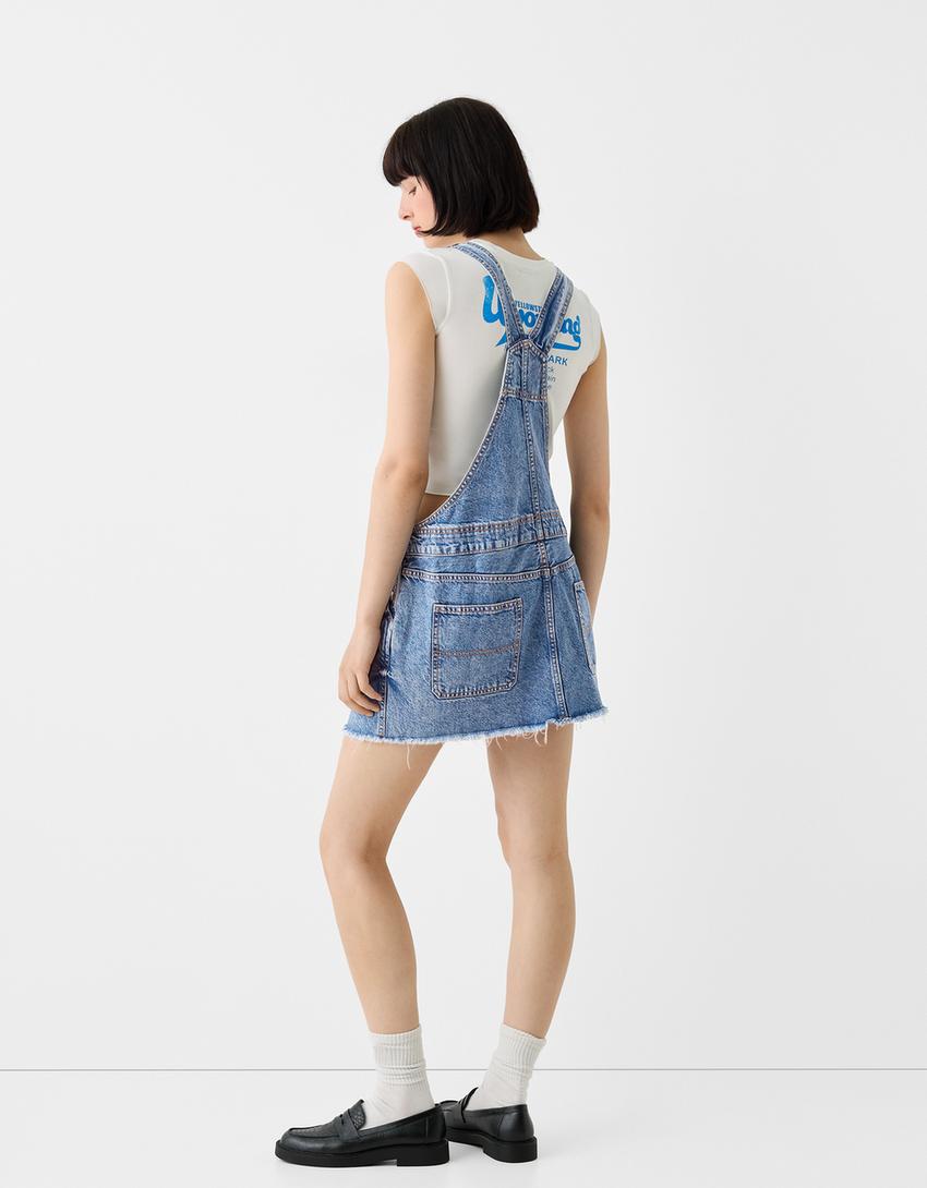 Salopette denim jupe-Bleu lavé-2