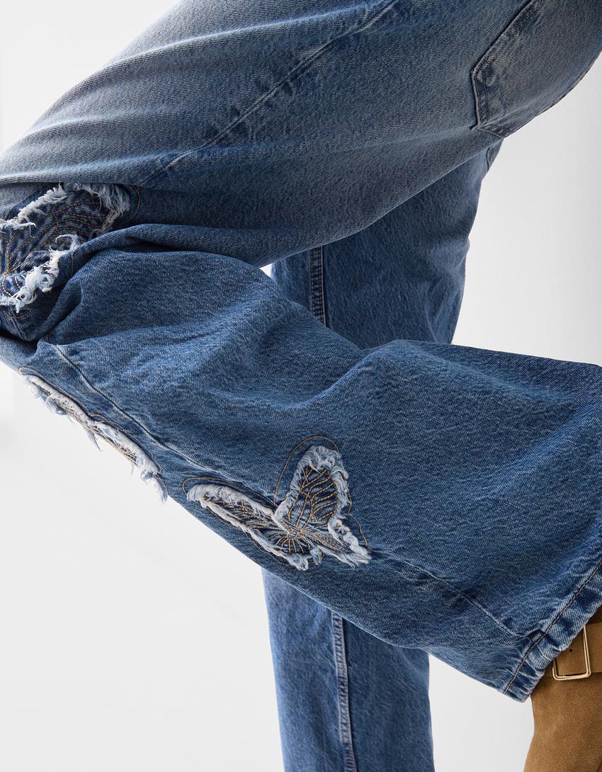 Butterfly baggy jeans-Light blue-5