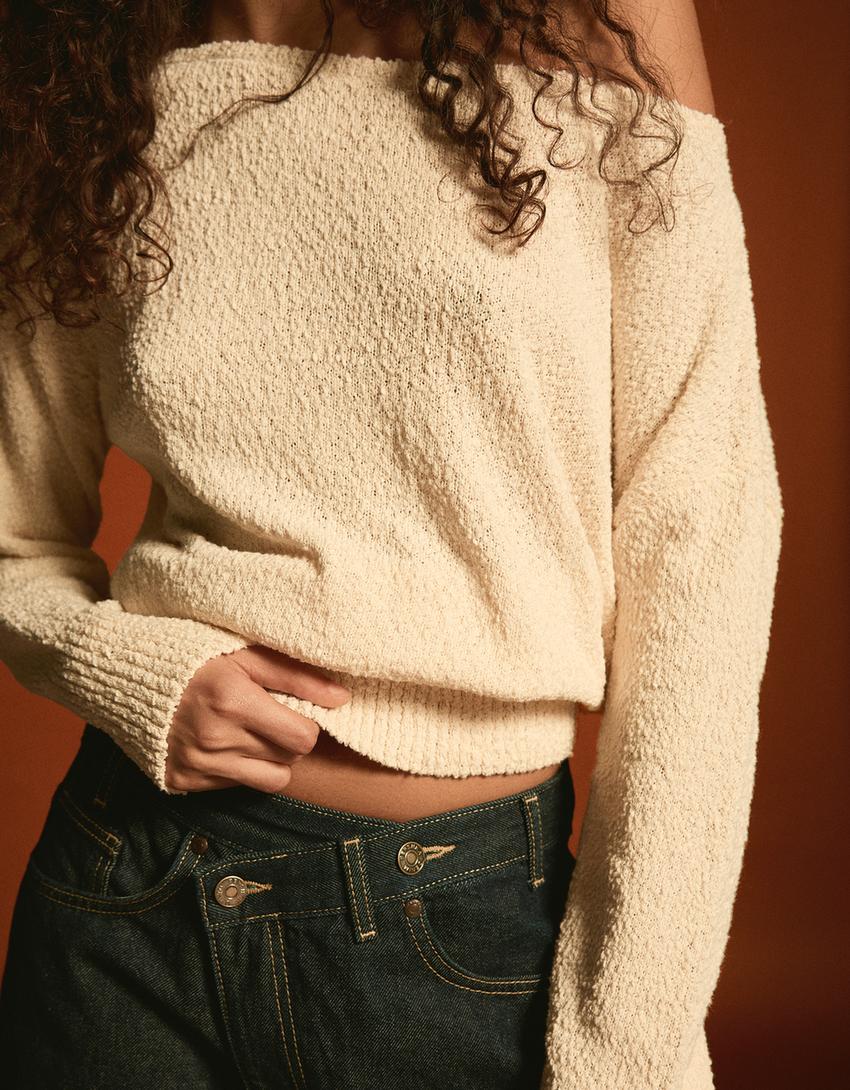 Asymmetrischer Pullover-Rohweiß