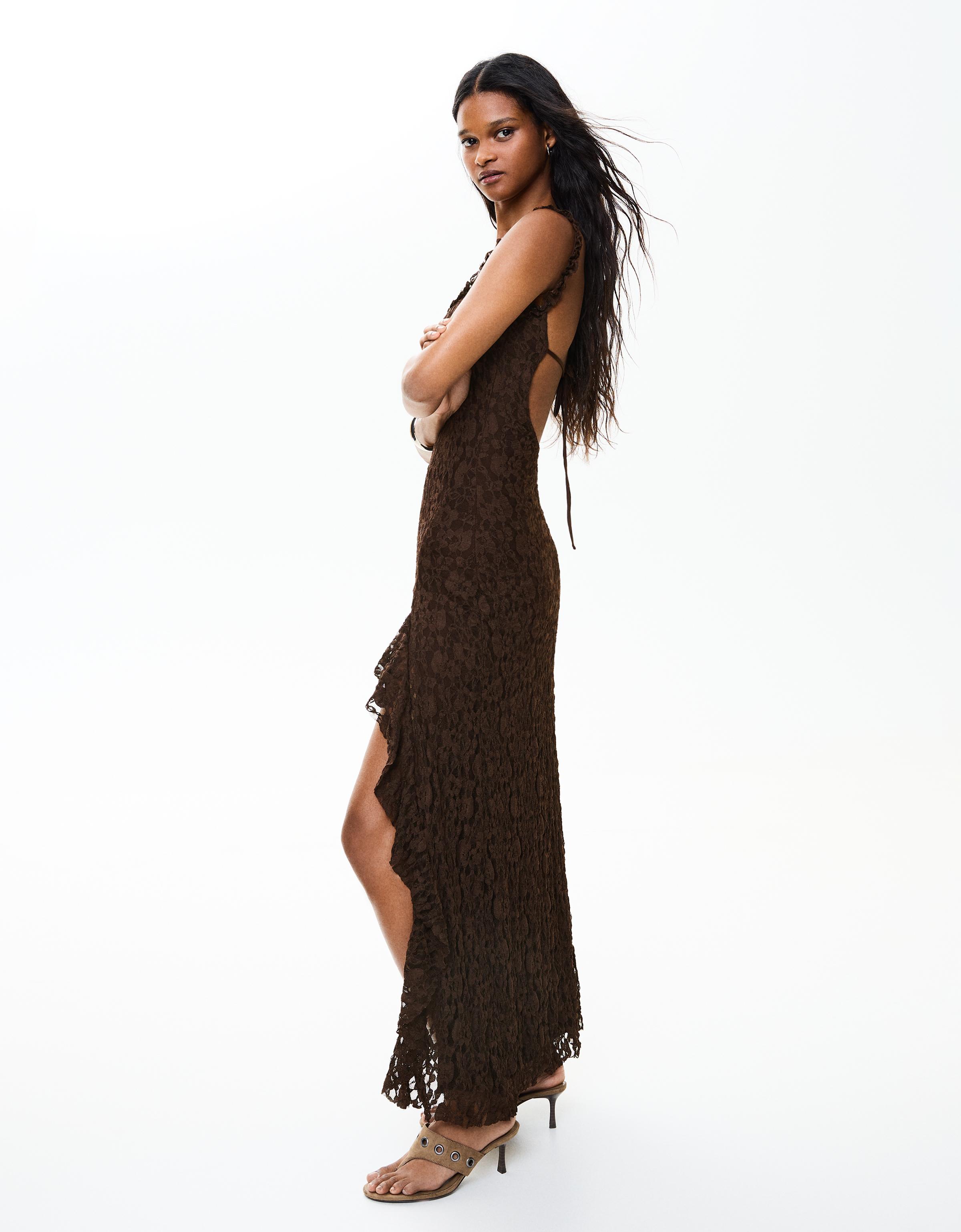 Lace midi dress — Brown