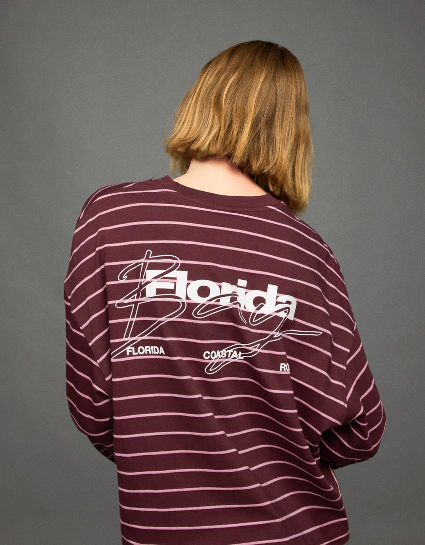 Oversize-Langarmshirt mit Print-Bordeaux