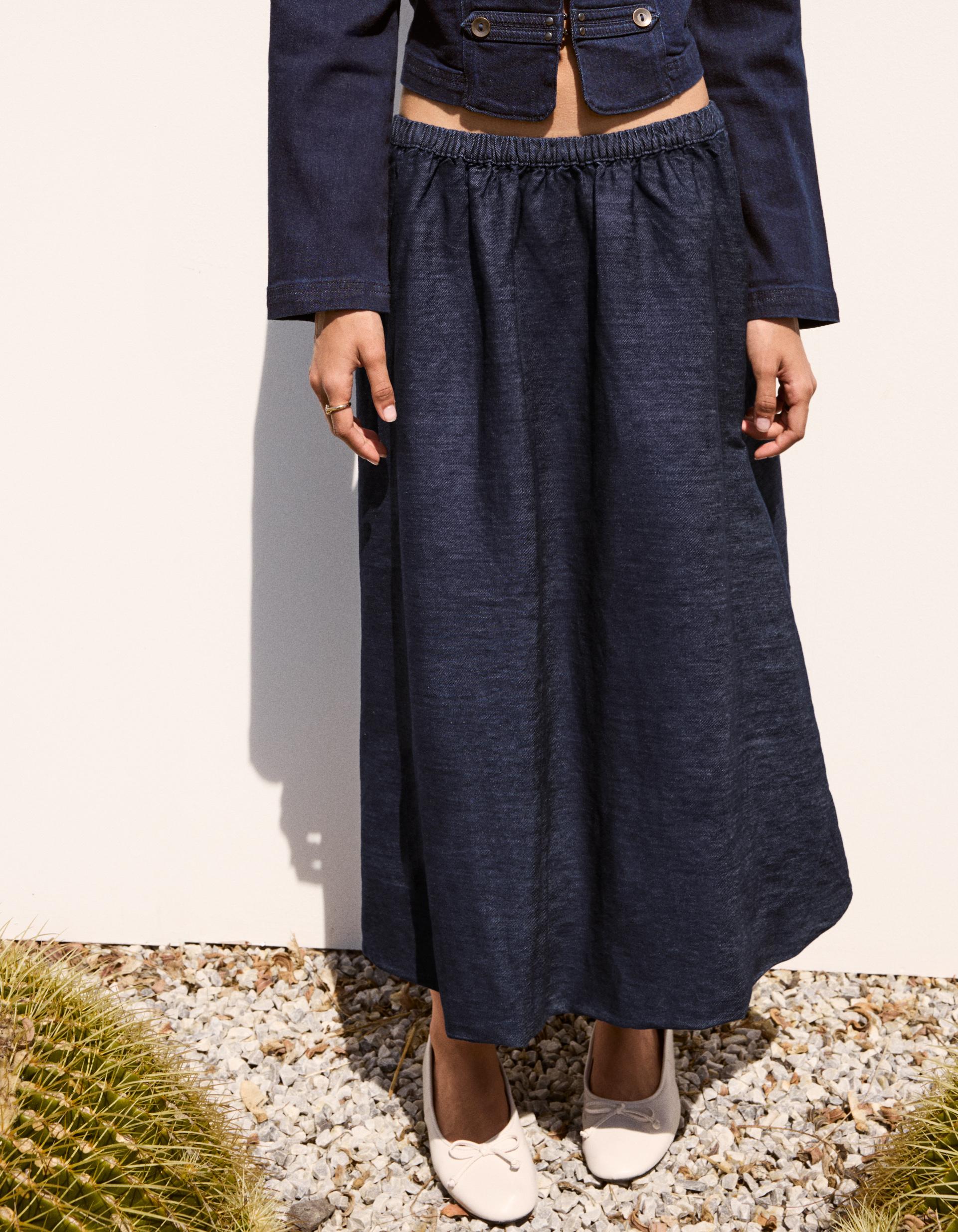 Denim balloon midi skirt — Navy
