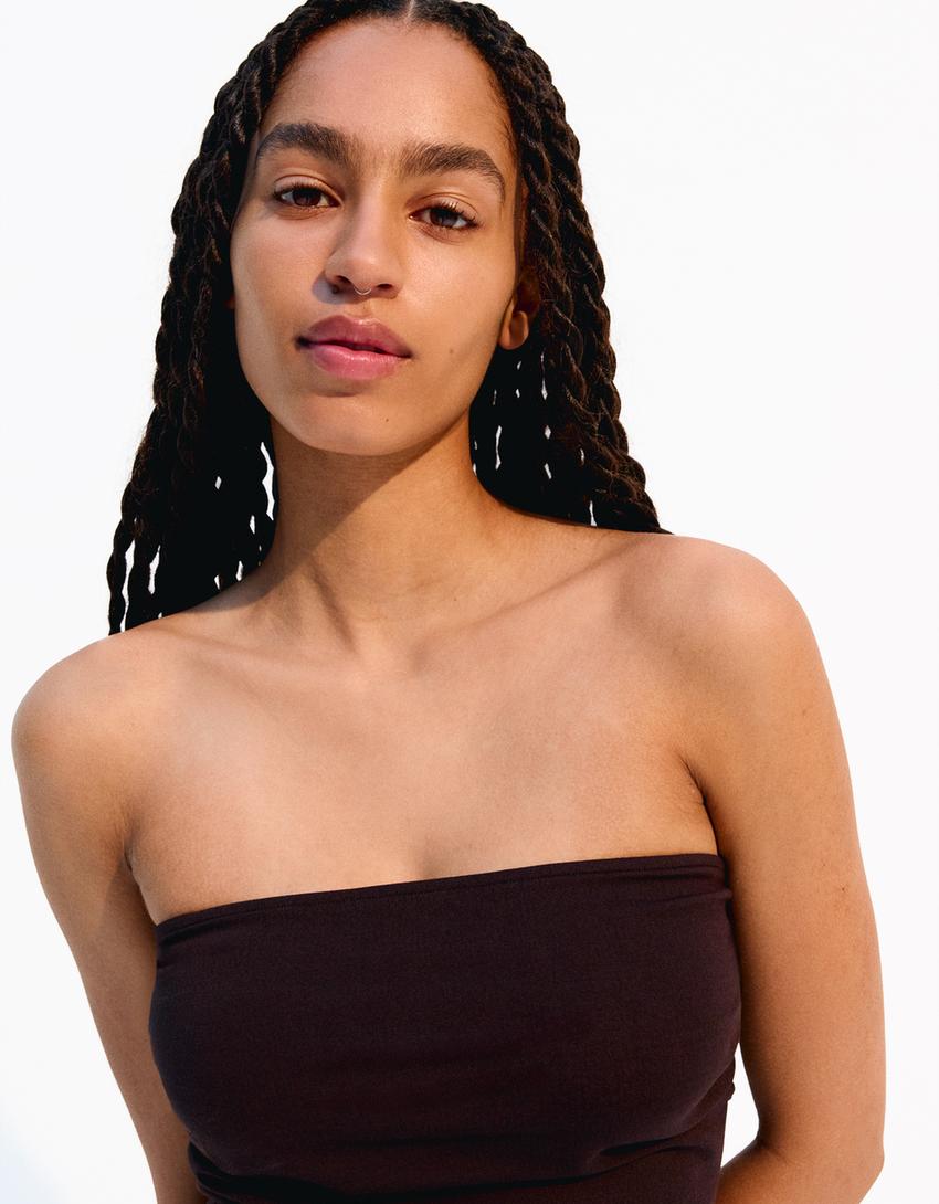 Bandeau top with gathered detail-Brown