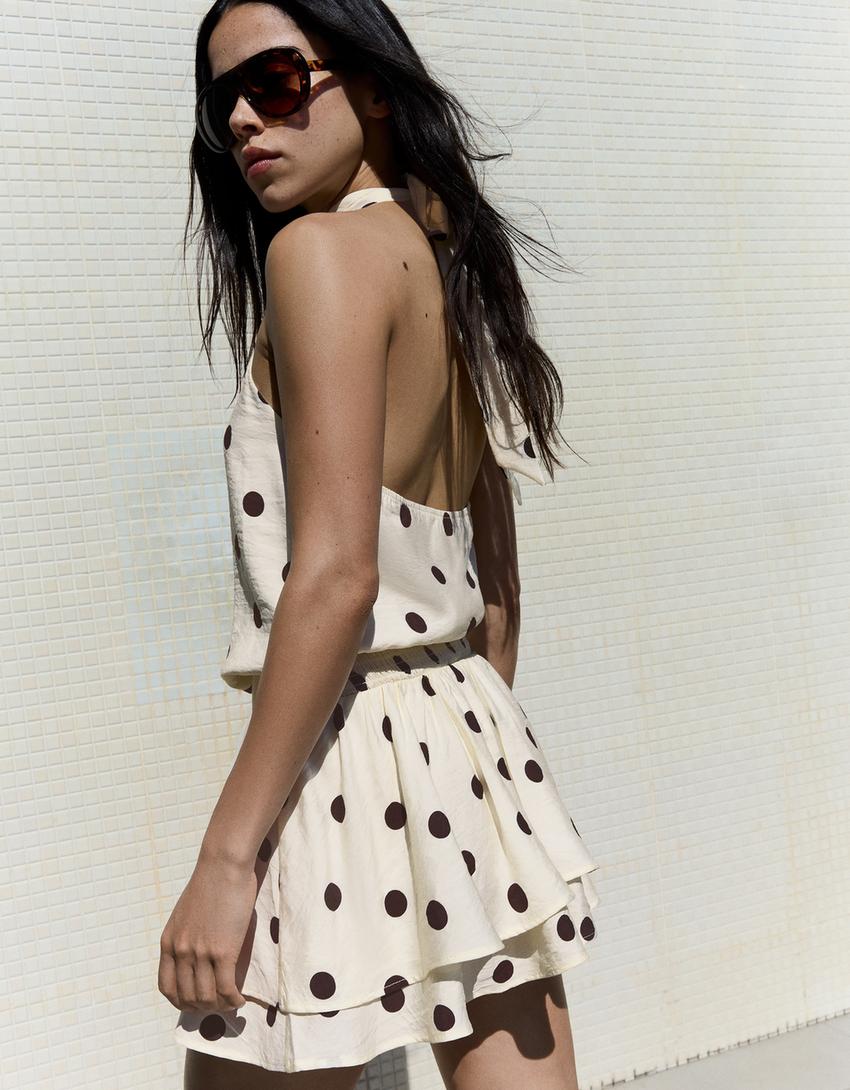 Vestido mini gola halter-Bege