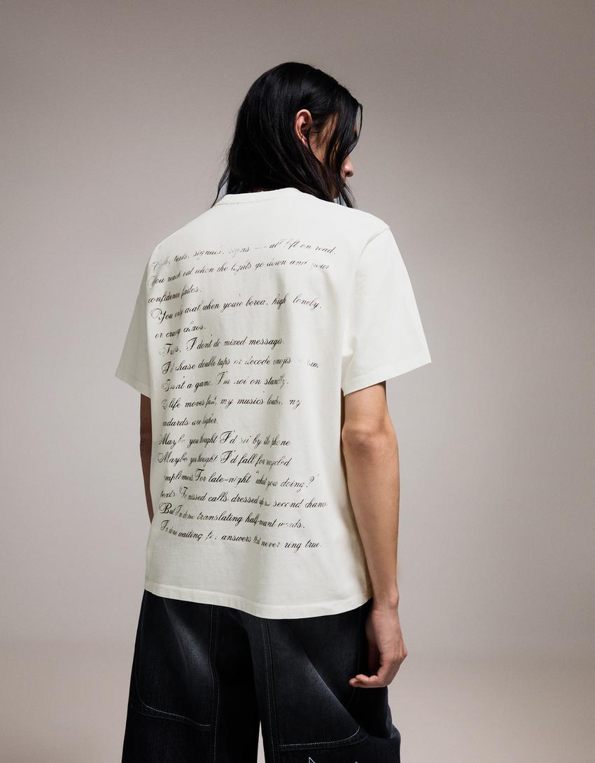 Short sleeve boxy print T-shirt-White