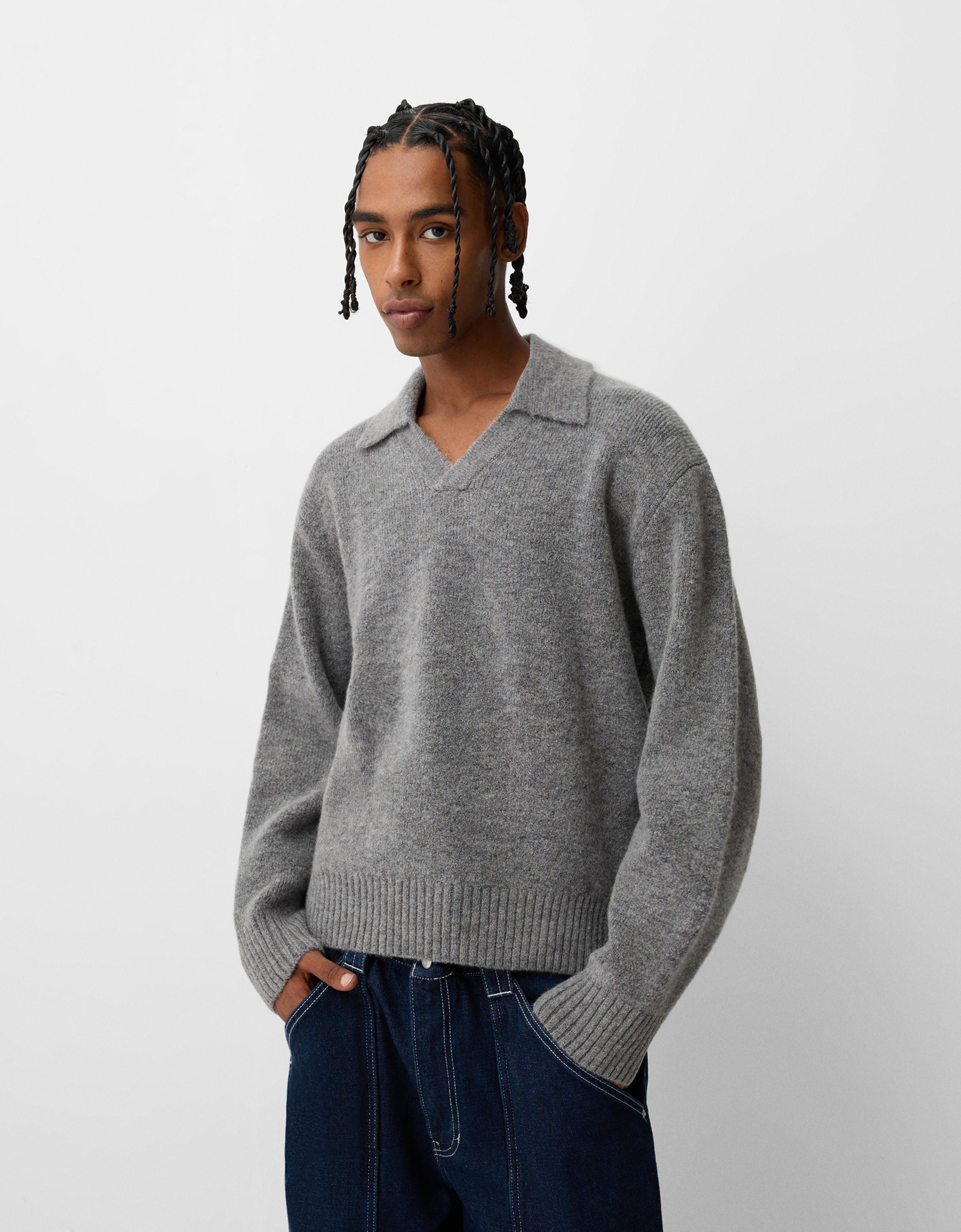 Bershka Pullover Mit Polokragen Herren L Grau