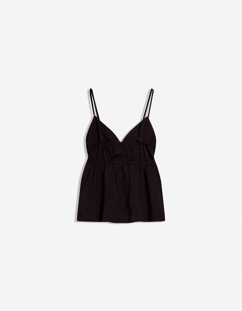 Strappy peplum top-Black