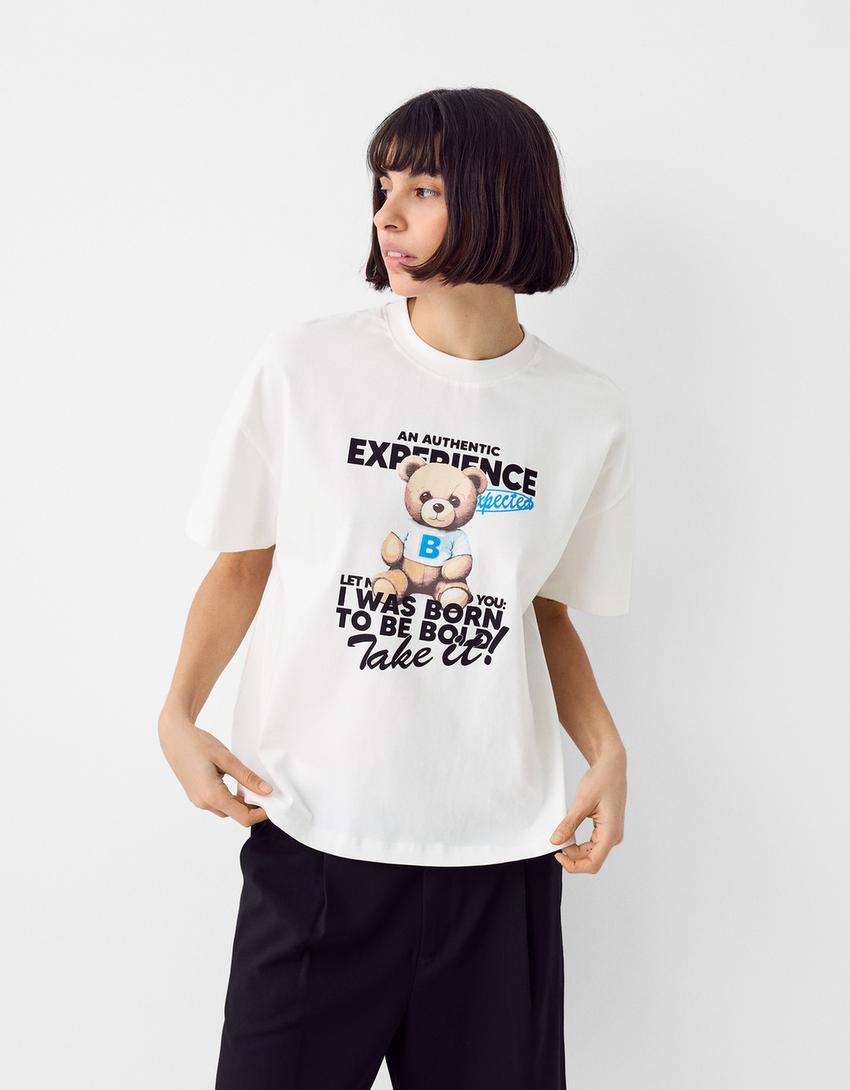 Printed Short Sleeve Oversize T Shirt Bsk Teen Bershka 8522