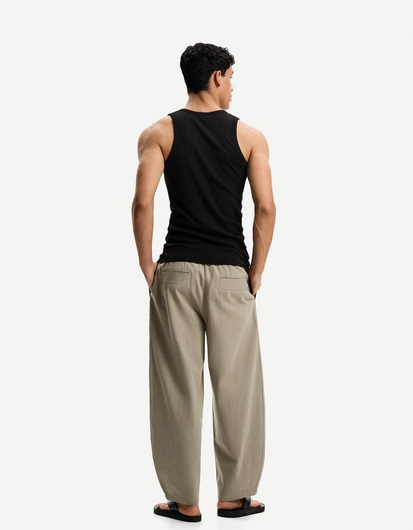 Linen blend tailored baggy pants