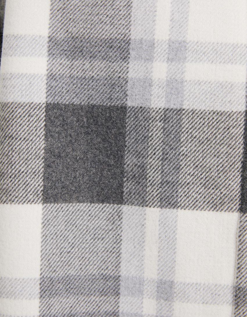Long sleeve check fleece-lined overshirt-White / Black