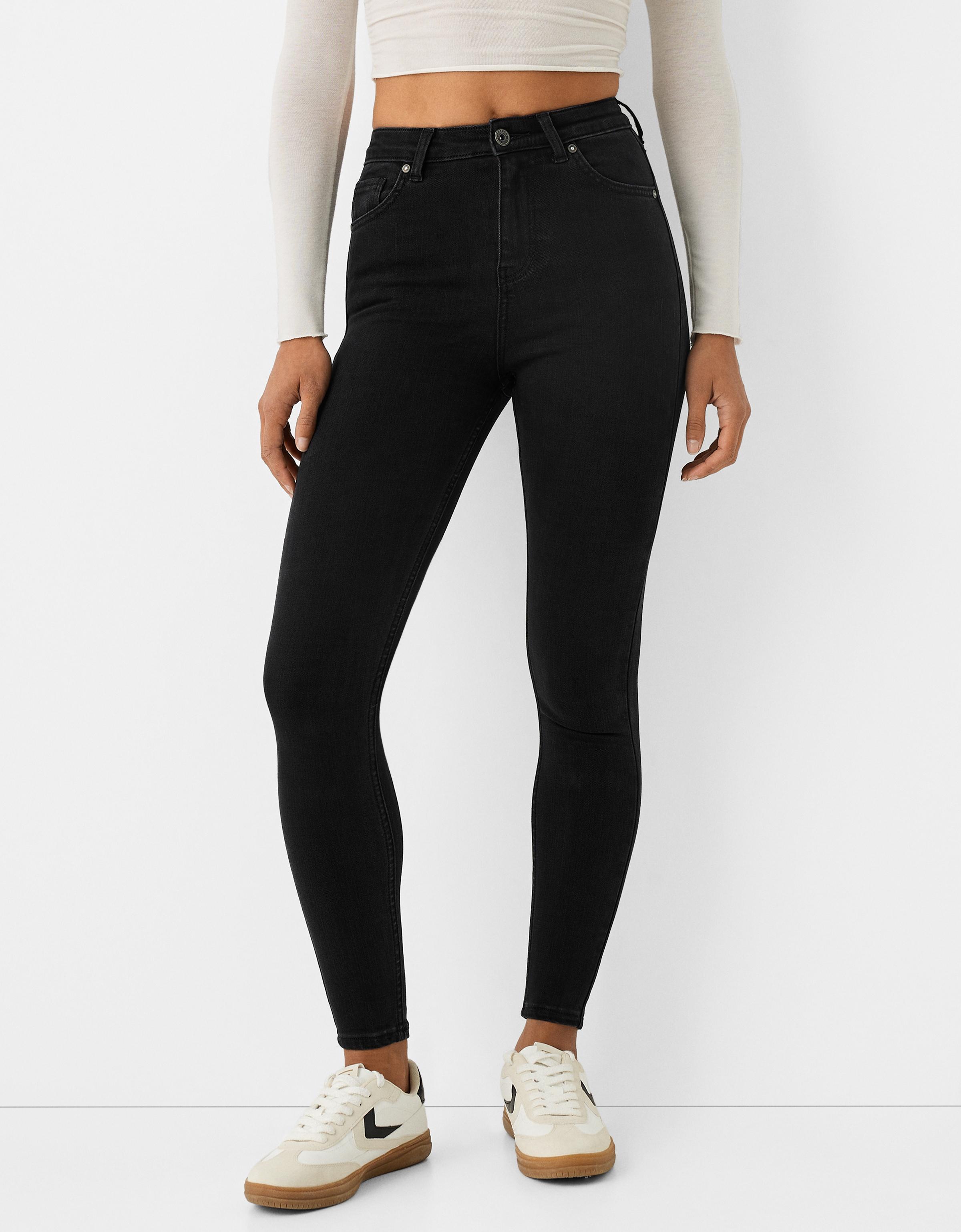 Bershka Skinny-Jeans Mit Sehr Hohem Bund Damen 40 Schwarz