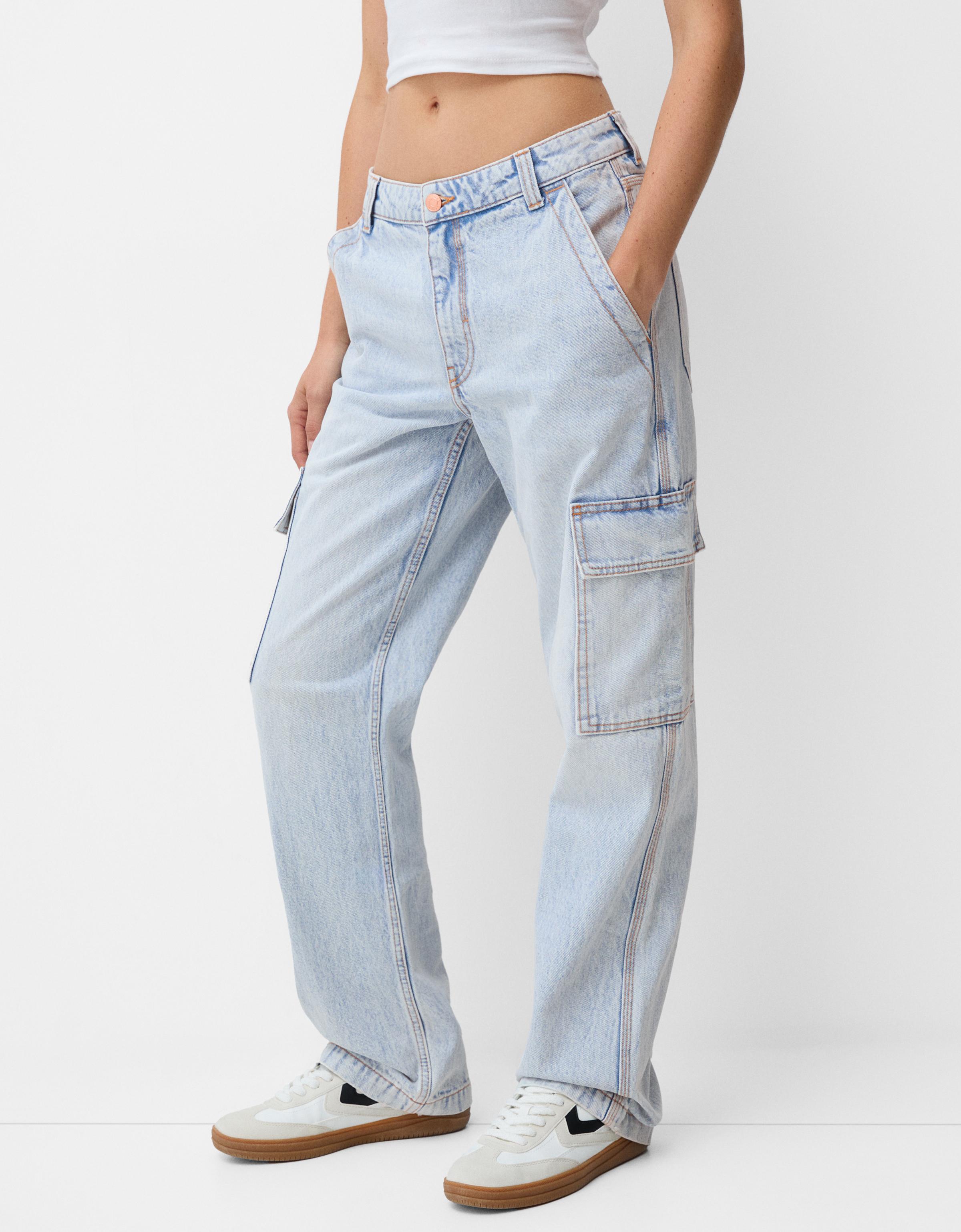 Bershka Cargohose Im Straight-Fit Damen 34 Hellblau