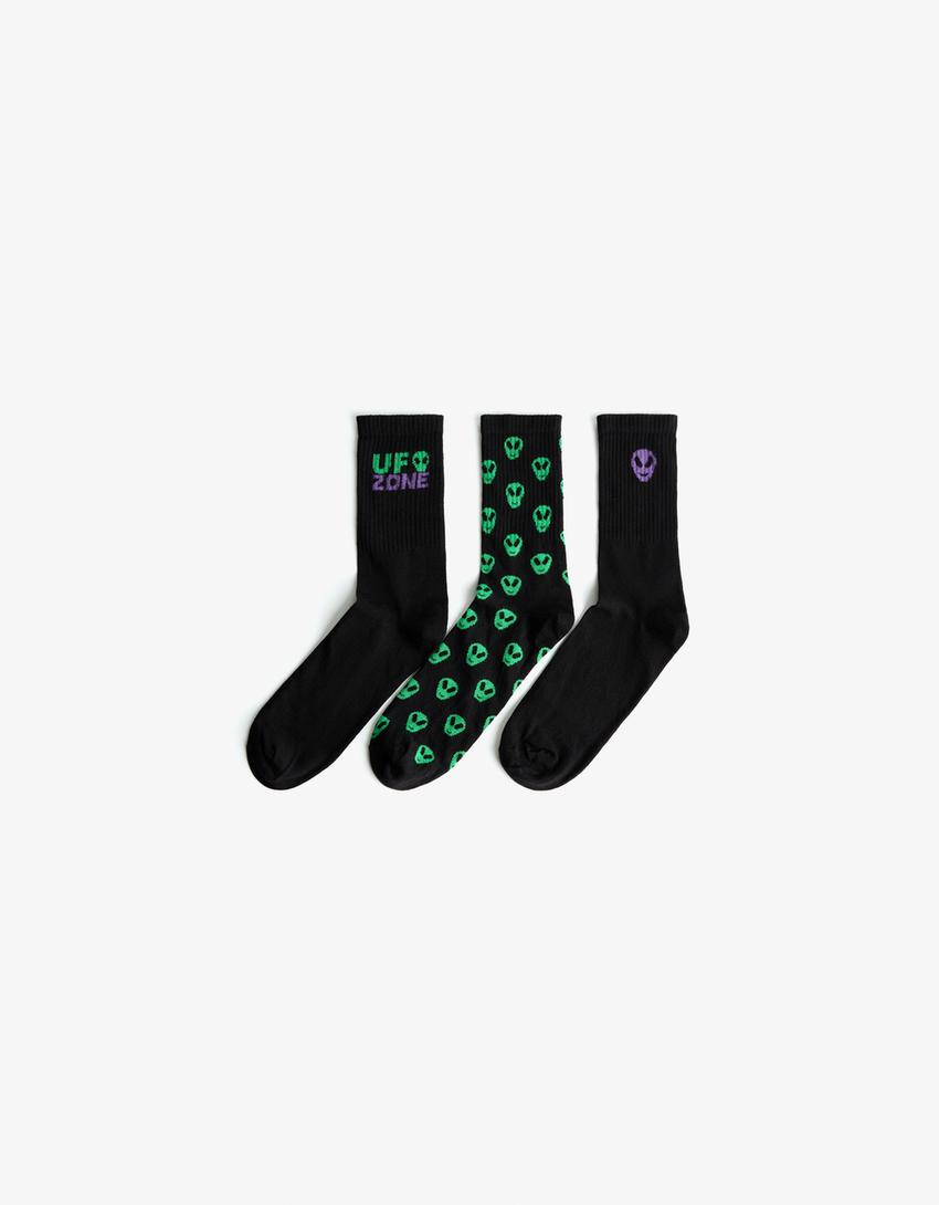 Pack 3 pares de meias estampado-Preto