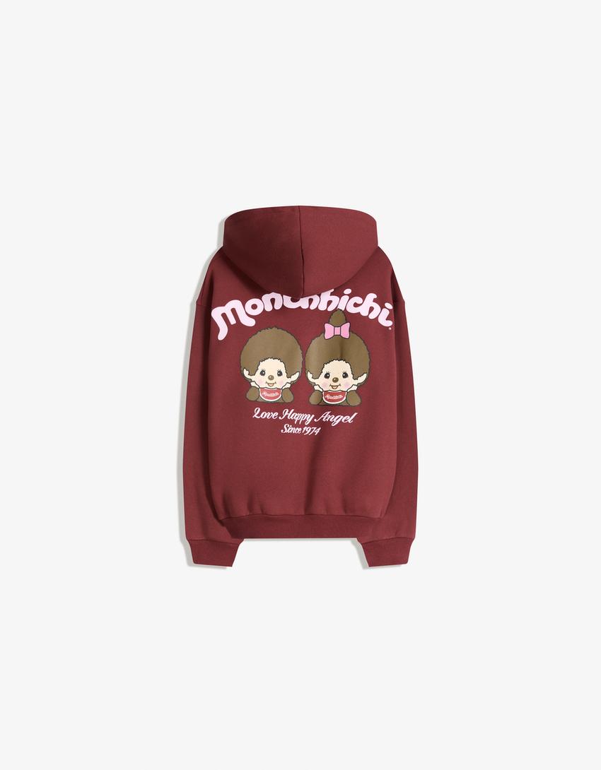 Džemperis su gobtuvu ir „Monchhichi“ atspaudu-Raudona