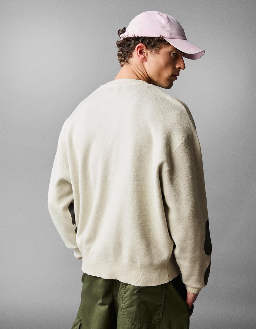 Pullover mit Rundausschnitt und Print-Grau