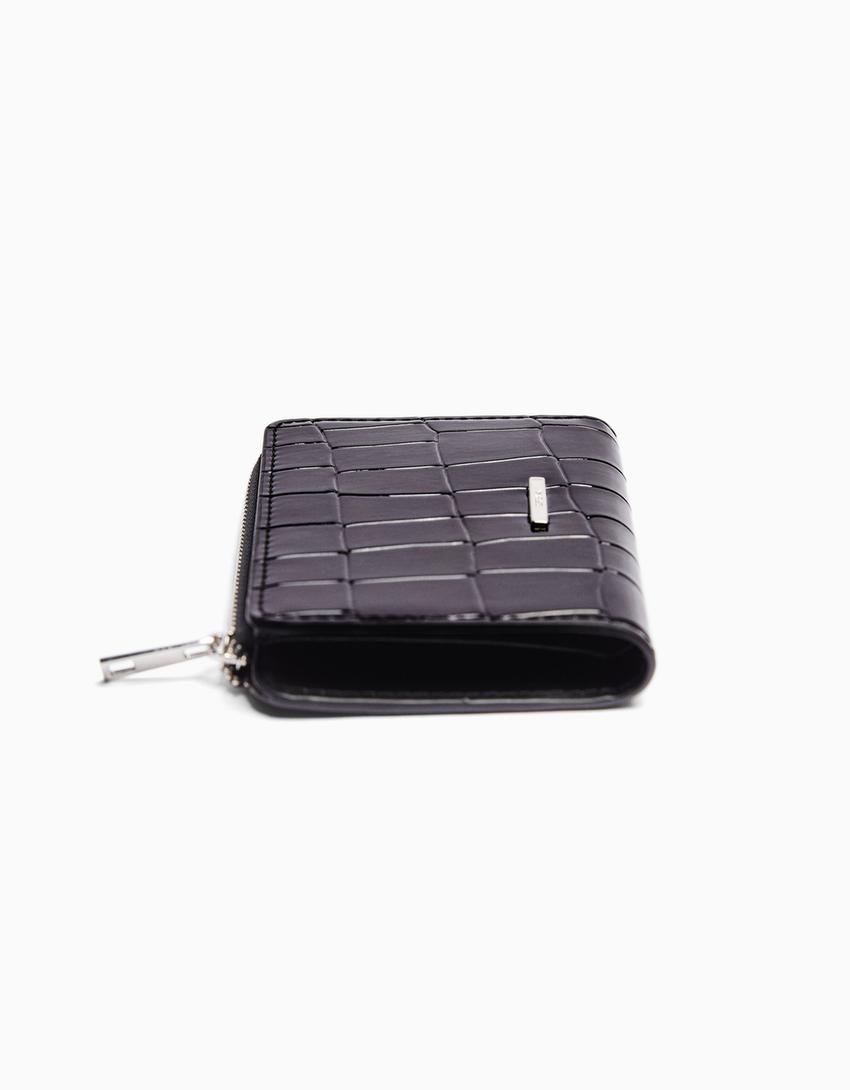 Porta-moedas efeito de acabamento brilhante animal print-Preto
