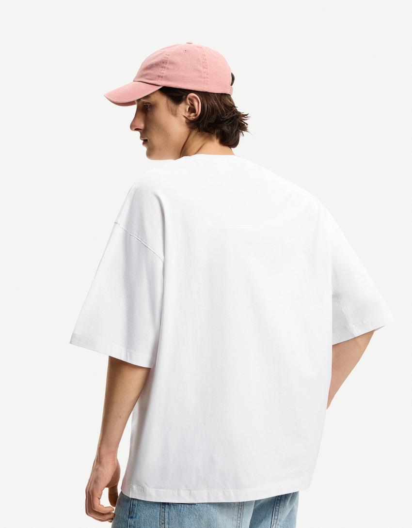 Majica kratkih rukava oversize kroja-Bela-1