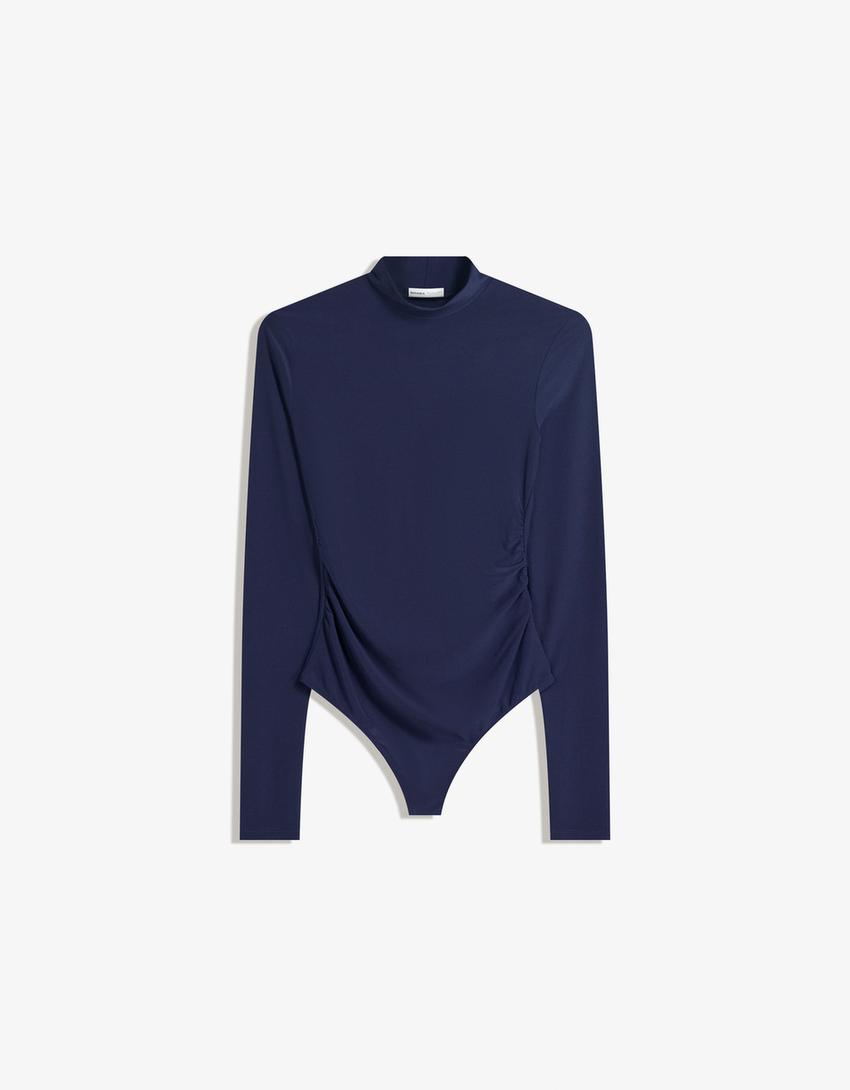 Long sleeve mock neck bodysuit-Navy