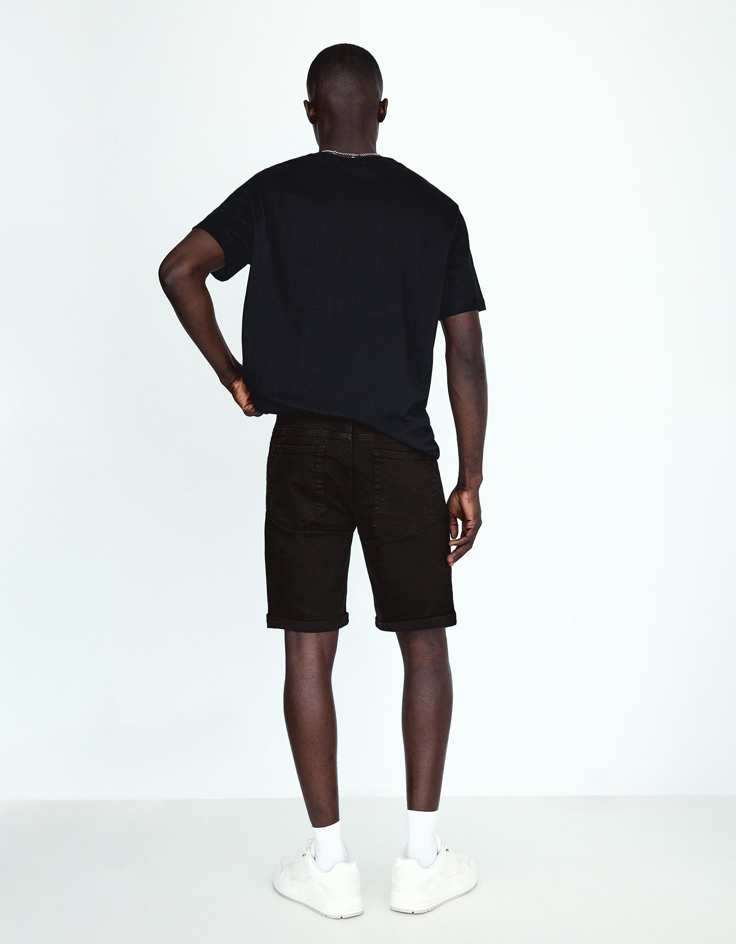 Roll-up denim Bermuda shorts — Black