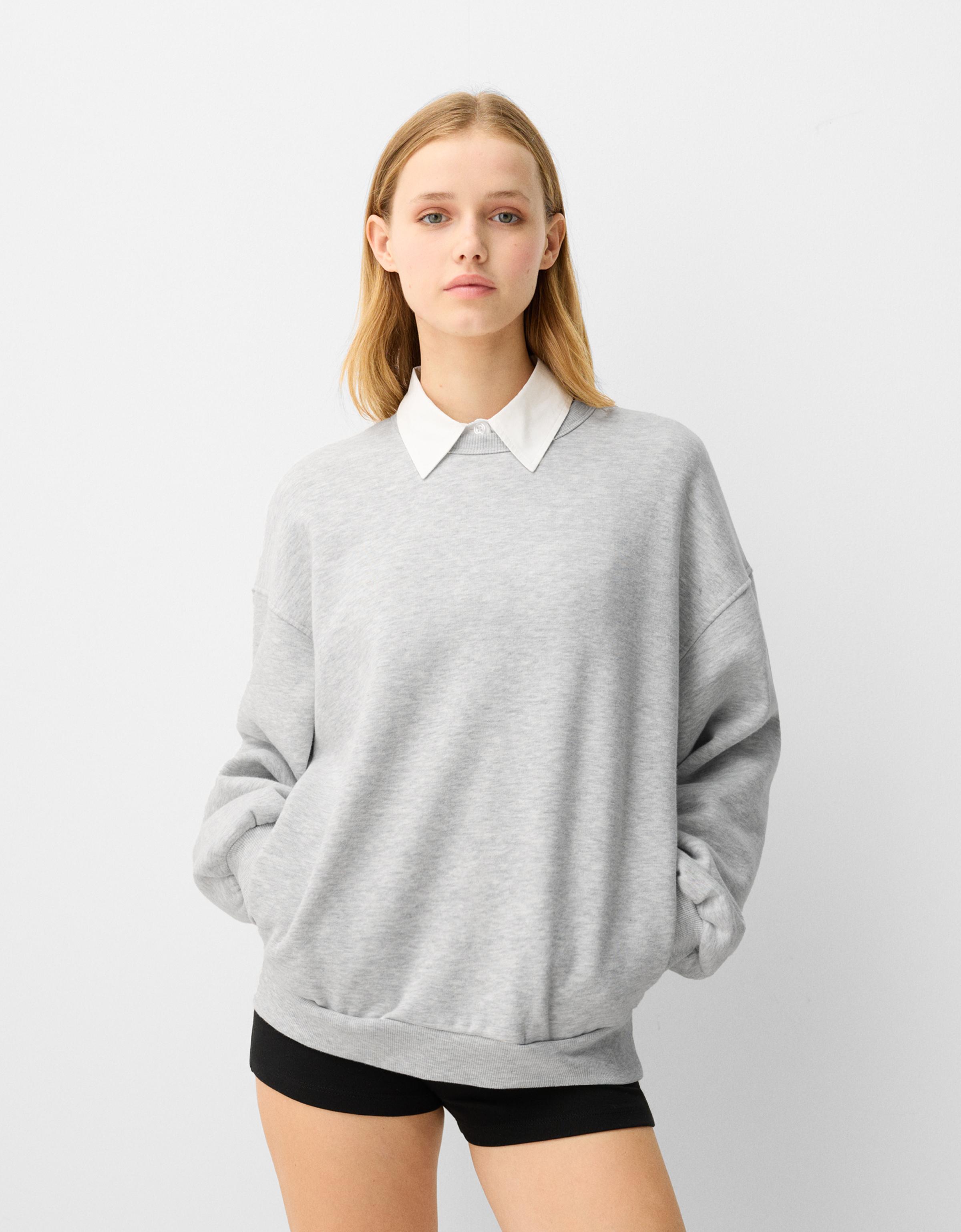 Bershka Oversize-Sweatshirt Mit Seitentaschen Damen L Grau